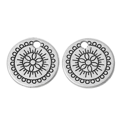 The Bead Store 14mm Antique Silver Plated Flower Mandala Charm