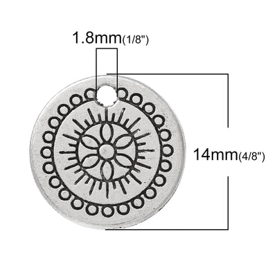 The Bead Store 14mm Antique Silver Plated Flower Mandala Charm