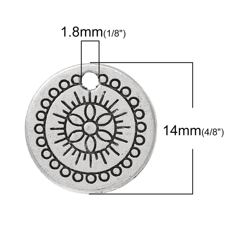 The Bead Store 14mm Antique Silver Plated Flower Mandala Charm