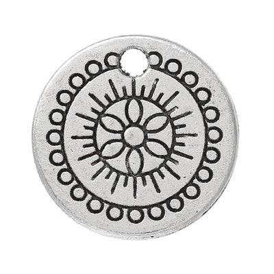 The Bead Store 14mm Antique Silver Plated Flower Mandala Charm