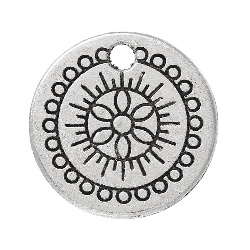 The Bead Store 14mm Antique Silver Plated Flower Mandala Charm