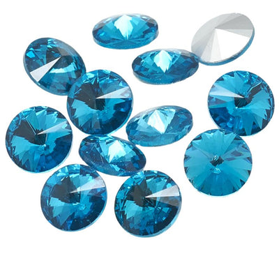 The Bead Store 14mm Crystal Glass Foiled Rivoli Aquamarine Pack of 2