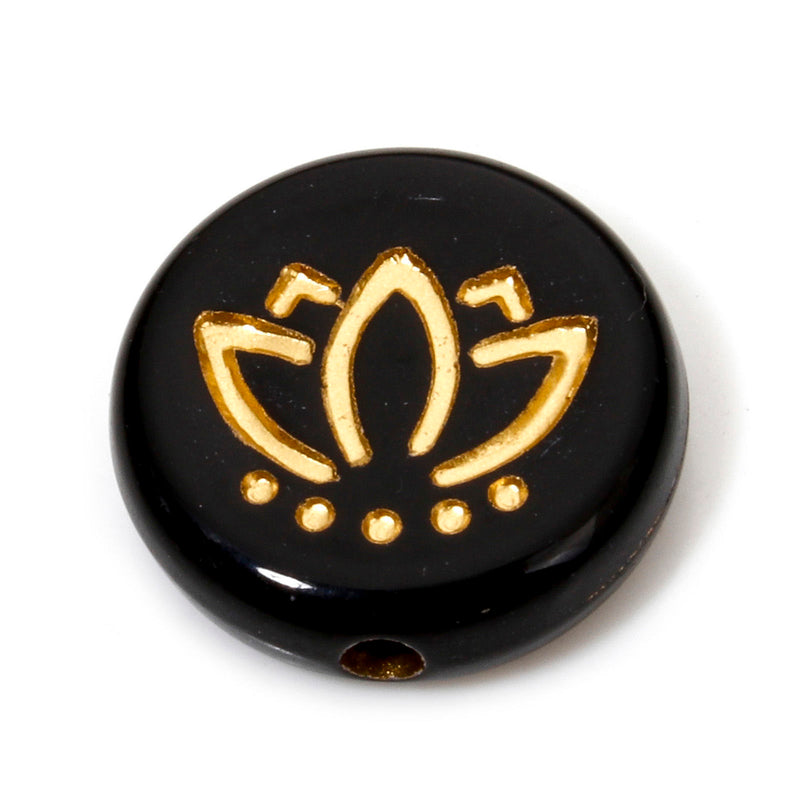 The Bead Store 14mm Flat Round Vintage Style Black Acrylic Lotus Beads 