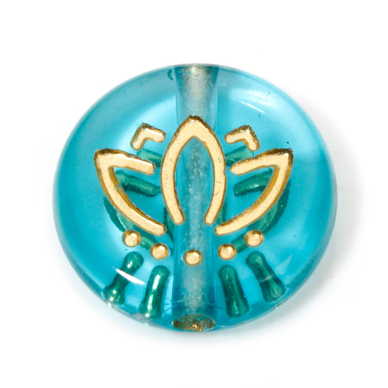 The Bead Store 14mm Flat Round Vintage Style Teal Acrylic Lotus Beads