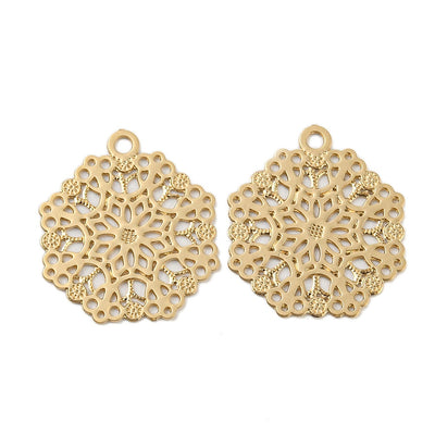 The Bead Store 14mm Gold Plated Tarnish Resistant Brass Filigree Flower Charms
