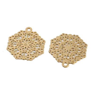 The Bead Store 14mm Gold Plated Tarnish Resistant Brass Filigree Flower Charms
