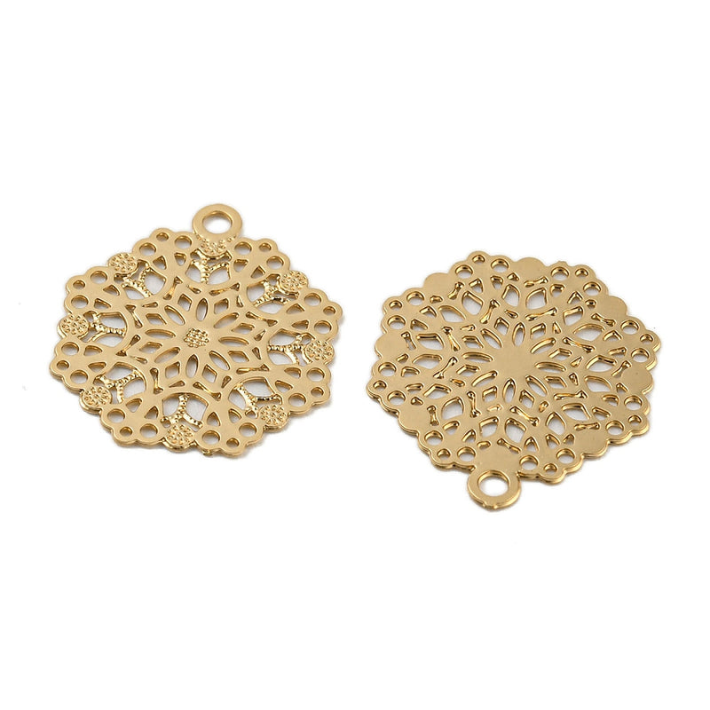 The Bead Store 14mm Gold Plated Tarnish Resistant Brass Filigree Flower Charms