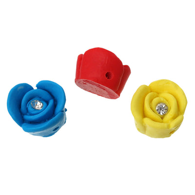 The Bead Store 14mm Handmade Polymer Clay Flower Beads with Crystal ~ Mixed Colours 
