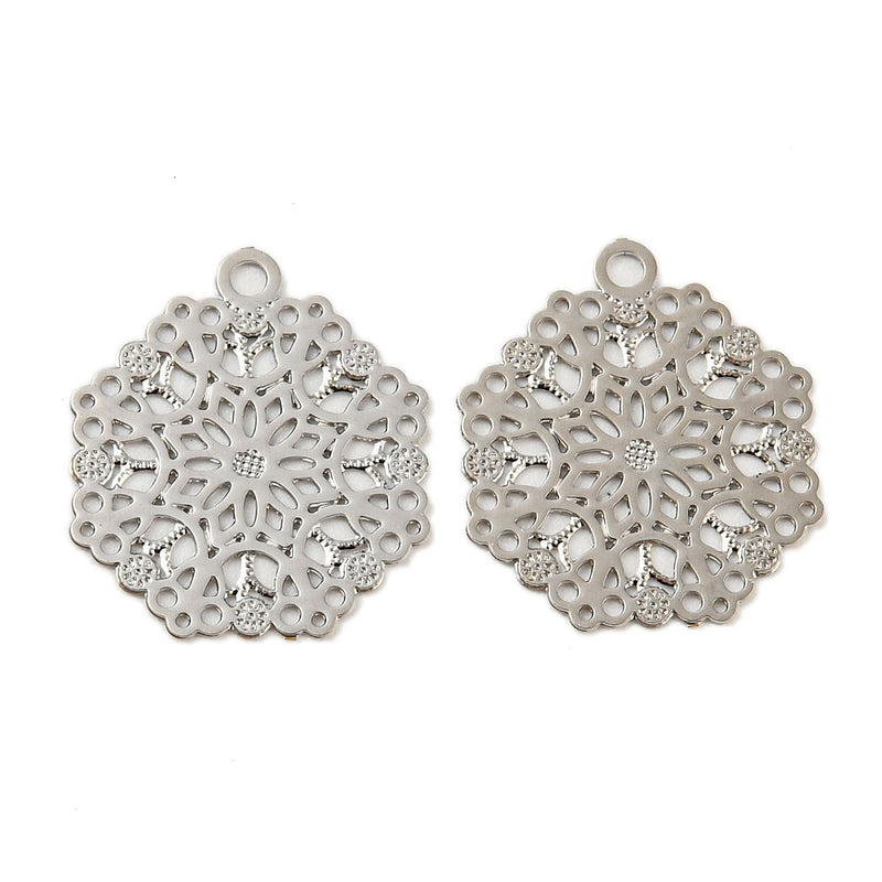 The Bead Store 14mm Rhodium Plated Tarnish Resistant Brass Filigree Flower Charms
