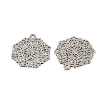 The Bead Store 14mm Rhodium Plated Tarnish Resistant Brass Filigree Flower Charms
