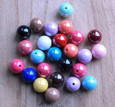 The Bead Store 14mm Round Acrylic Beads ~ Mixed Lustred Opaque Colours ~ Pack of 10