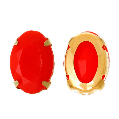 The Bead Store 14x11mm Oval Sew On Acrylic Faceted Fancy Stone Montee Coral Red 