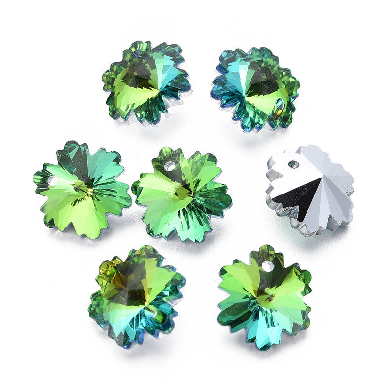 The Bead Store 14x12mm Crystal Glass Snowflake Charm/Pendant Green Pack of 1