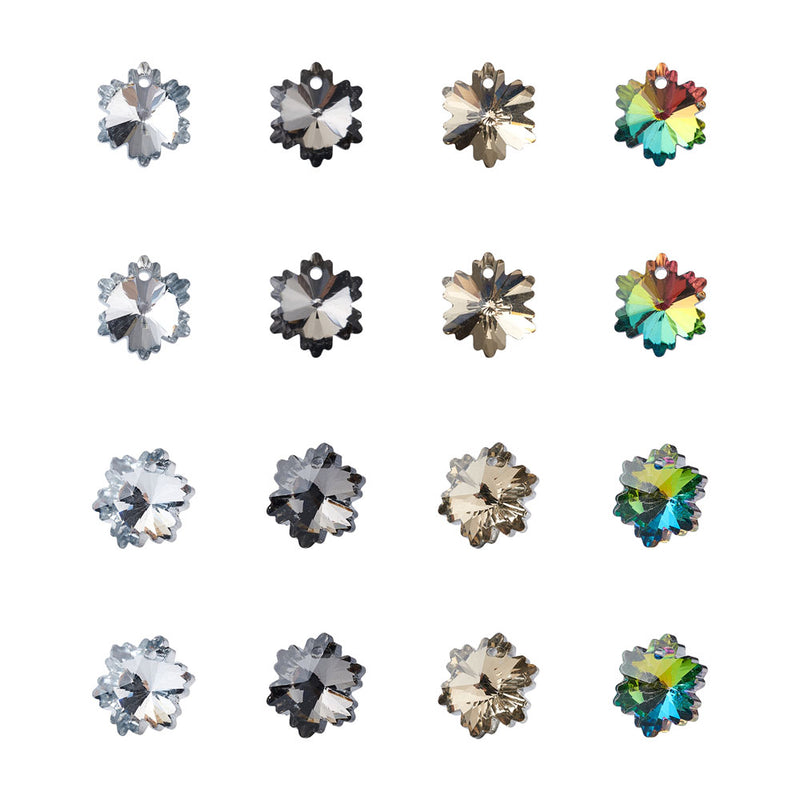 The Bead Store 14x12mm Crystal Glass Snowflake Charms Pack of 4 (4 colours, 1 charm per colour)