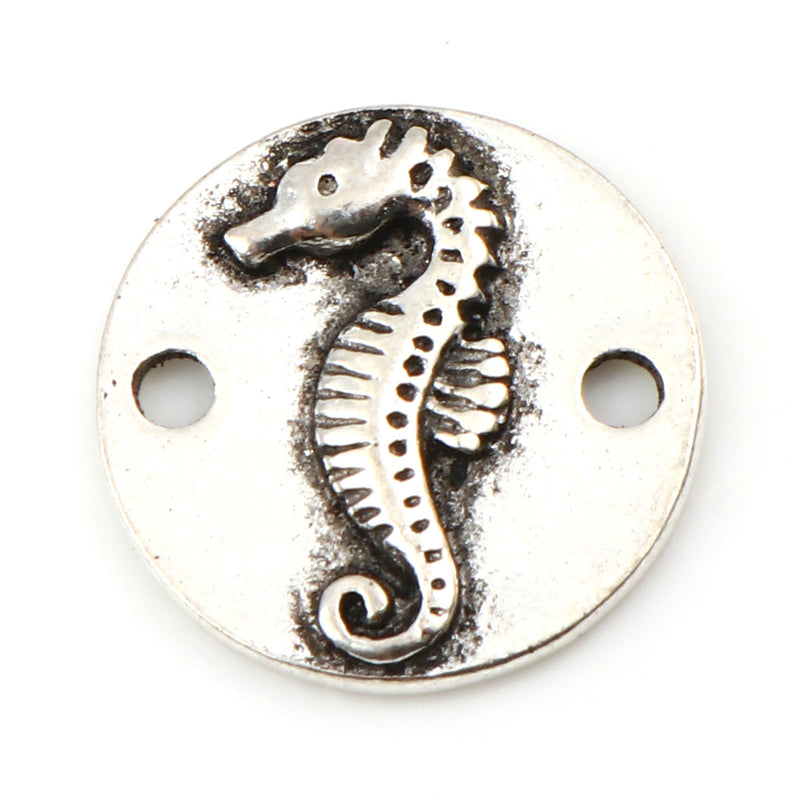 The Bead Store 15mm Round Antique Silver Plated Seahorse Connector 