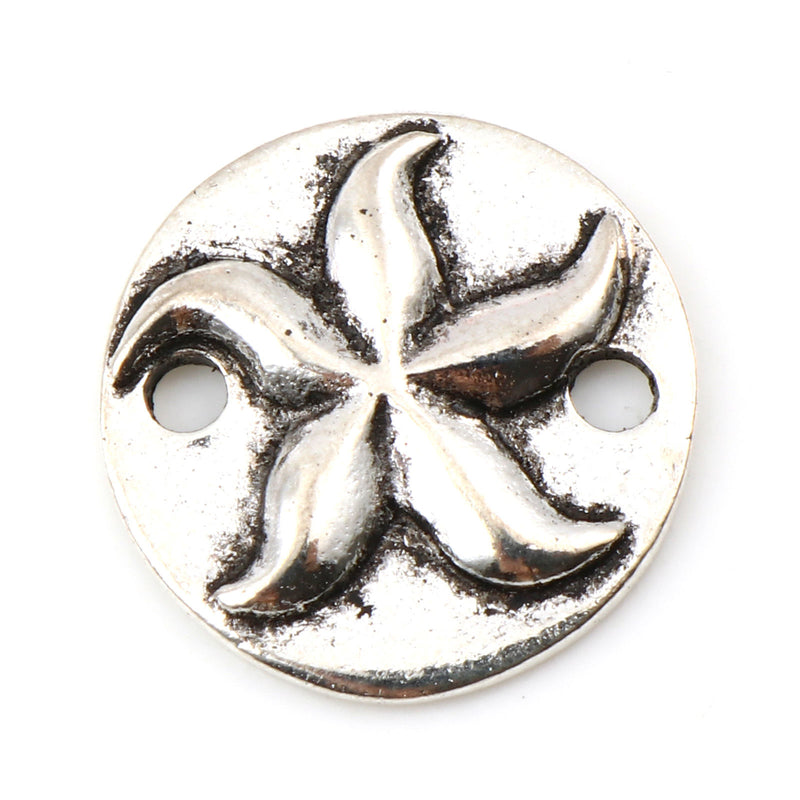 The Bead Store 15mm Round Antique Silver Plated Starfish Connector 