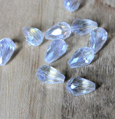 The Bead Store 15x10mm Faceted Crystal Glass Drop Beads  Crystal AB
