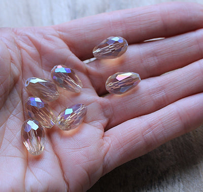 The Bead Store 15x10mm Faceted Crystal Glass Drop Beads Lustred Beige