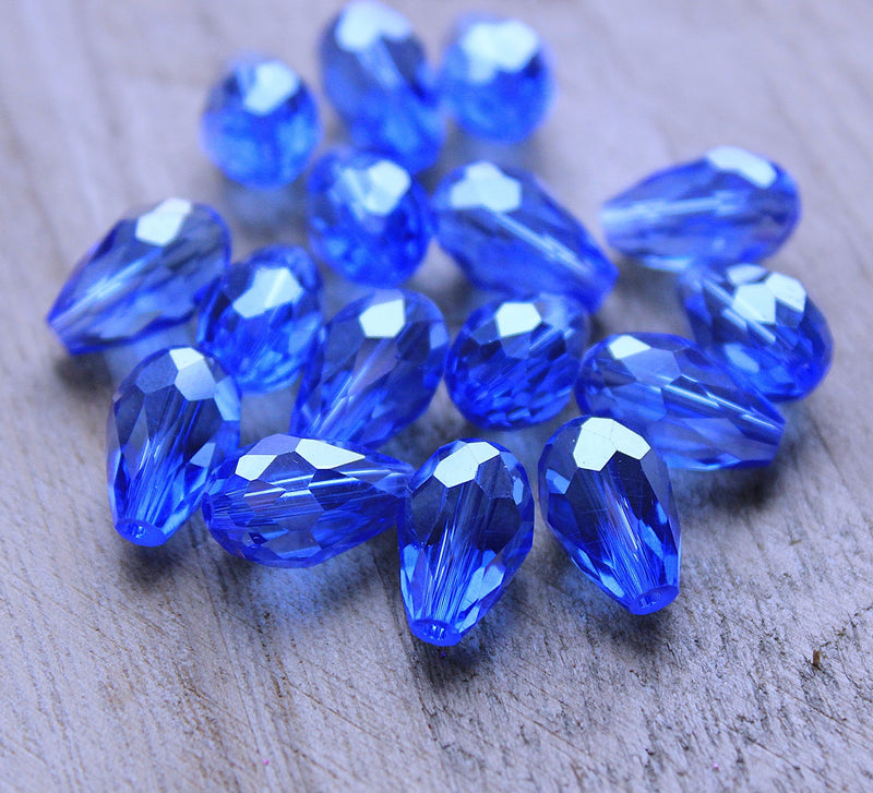 The Bead Store 15x10mm Faceted Crystal Glass Drop Beads Lustred Light Sapphire