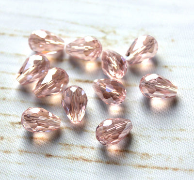 The Bead Store 15x10mm Faceted Crystal Glass Drop Beads Lustred Pink