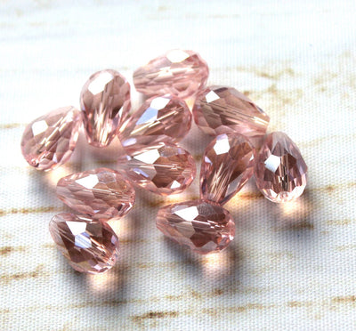 The Bead Store 15x10mm Faceted Crystal Glass Drop Beads Lustred Pink