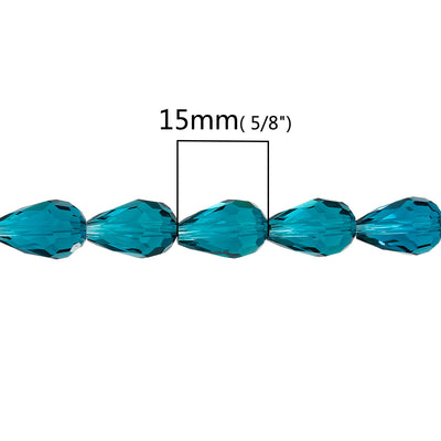 The Bead Store 15x10mm Faceted Crystal Glass Drop Beads Teal