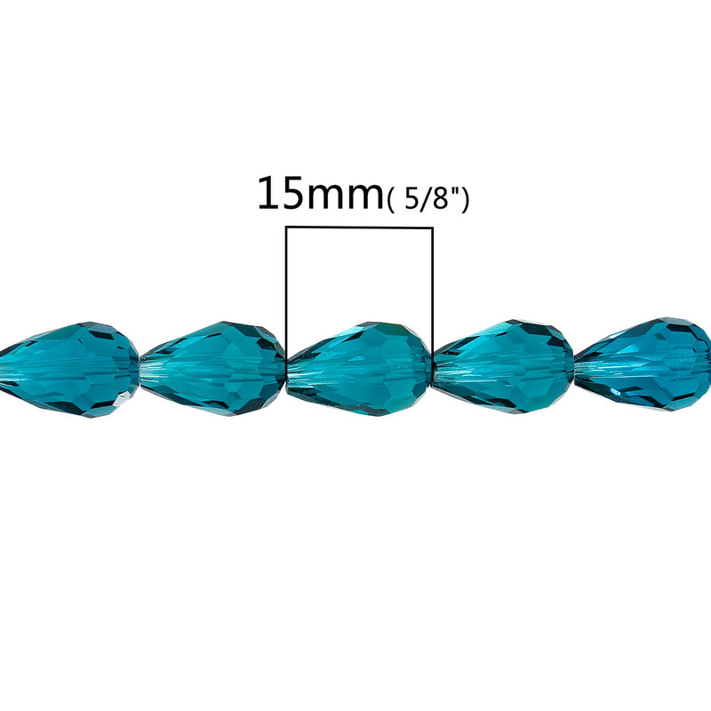 The Bead Store 15x10mm Faceted Crystal Glass Drop Beads Teal