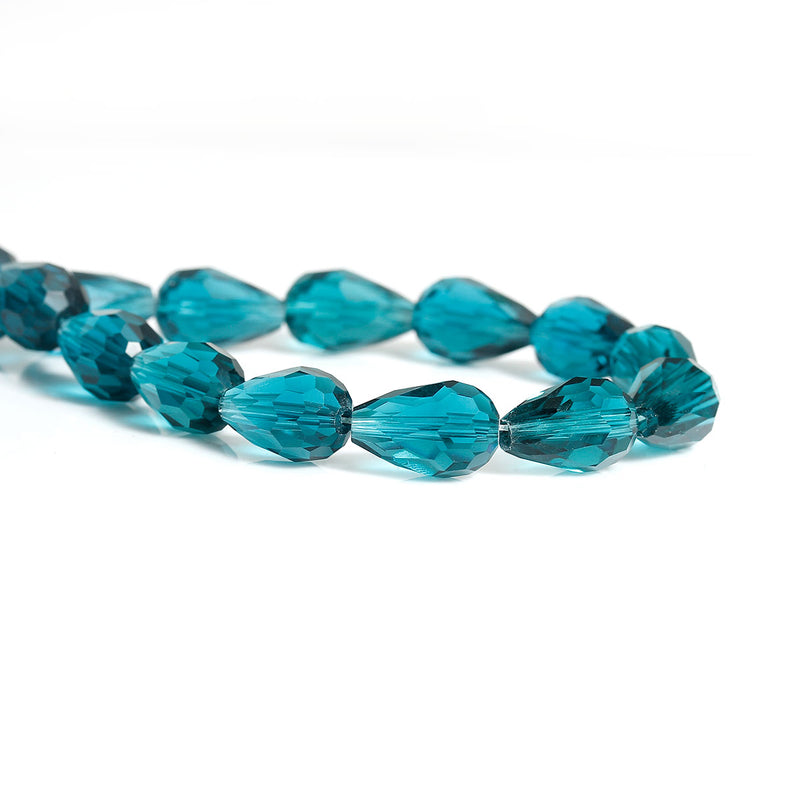 The Bead Store 15x10mm Faceted Crystal Glass Drop Beads Teal