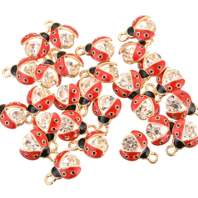 The Bead Store 15x11mm Gold Plated Red Enamel Ladybug Charm with Crystal