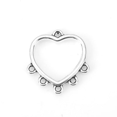 The Bead Store 15x14mm Antique Silver Plated Heart Shaped Multi-Loop Connectors Chandeliers Pack of 4 