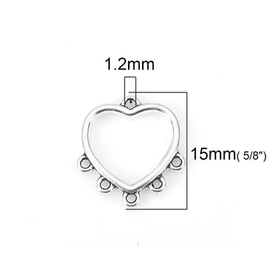 The Bead Store 15x14mm Antique Silver Plated Heart Shaped Multi-Loop Connectors Chandeliers Pack of 4 
