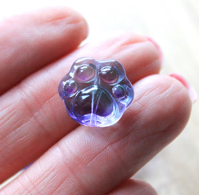The Bead Store 15x14mm Lampwork Glass Paw Print Beads Purple Pack of 4