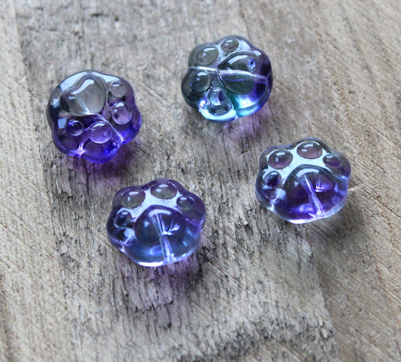 The Bead Store 15x14mm Lampwork Glass Paw Print Beads Purple Pack of 4