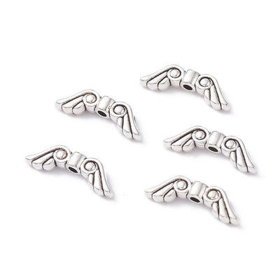 The Bead Store 15x5mm Antique Silver Plated Angel Wings Beads Pack of 10