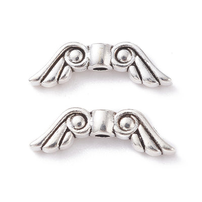 The Bead Store 15x5mm Antique Silver Plated Angel Wings Beads Pack of 10