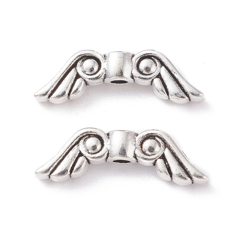 The Bead Store 15x5mm Antique Silver Plated Angel Wings Beads Pack of 10