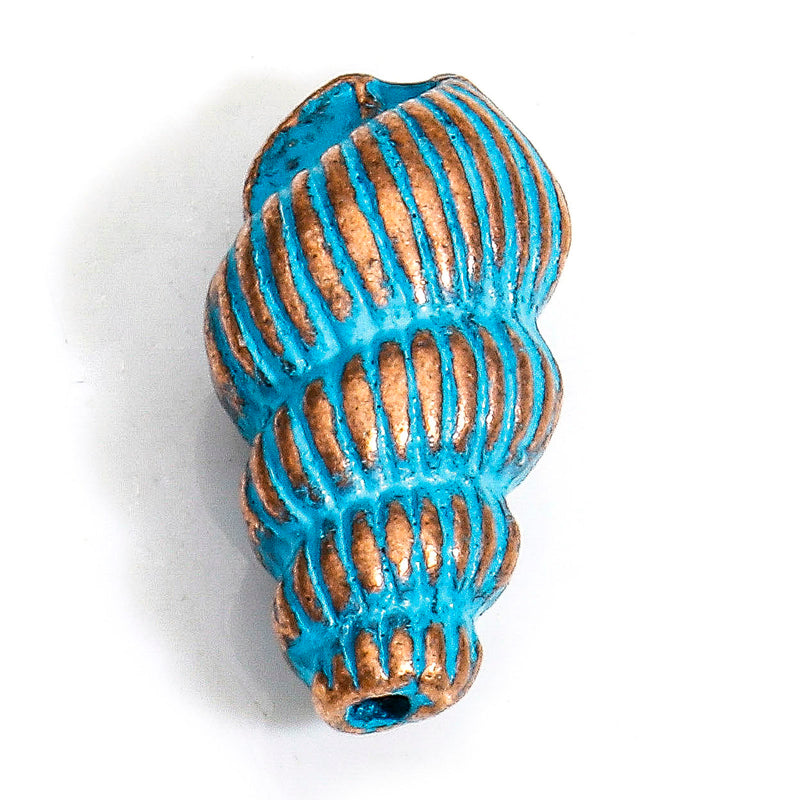 The Bead Store 15x7mm Antique Copper and Blue Patina Conch Shell Beads
