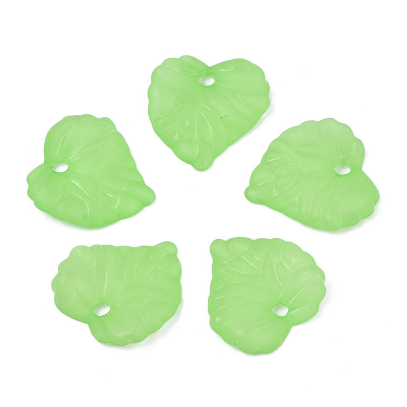 The Bead Store 16mm Acrylic Leaf Pendants Frosted Spring Green Pack of 20