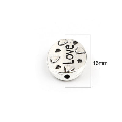 The Bead Store 16x12mm Antique Silver Flat Oval "LOVE" Beads ~ Pack of 2