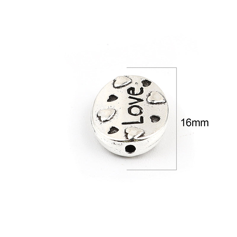 The Bead Store 16x12mm Antique Silver Flat Oval "LOVE" Beads ~ Pack of 2