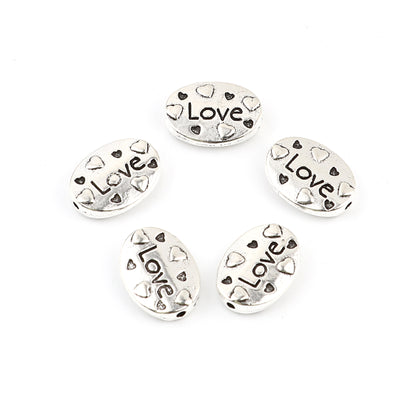 The Bead Store 16x12mm Antique Silver Flat Oval "LOVE" Beads ~ Pack of 2