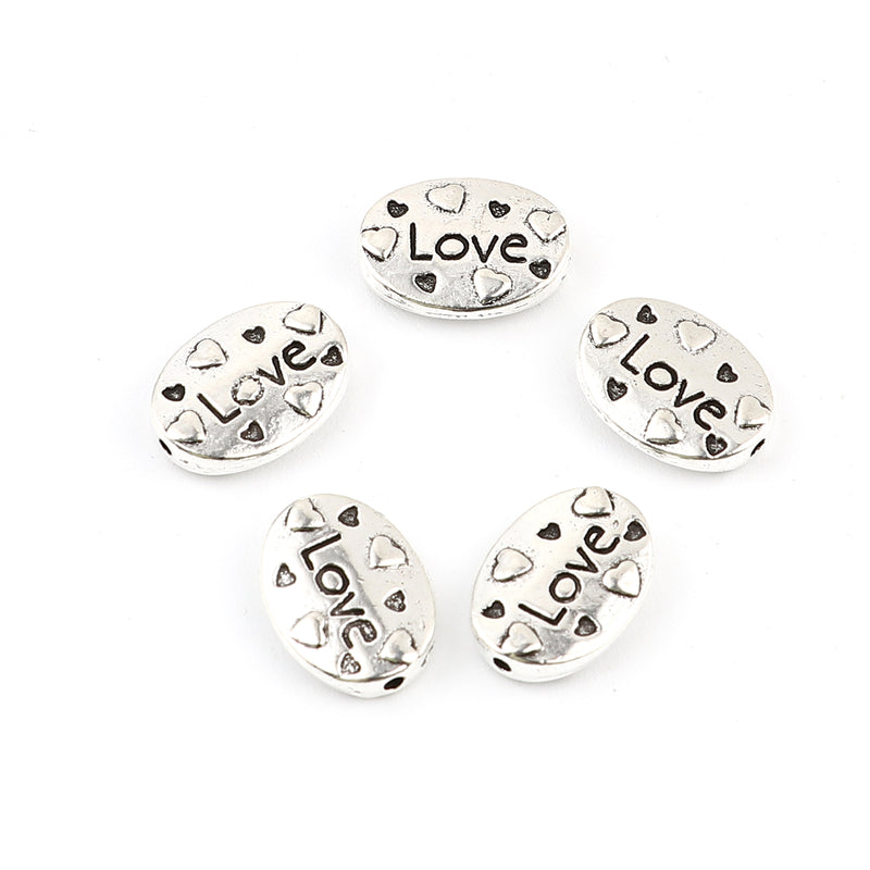 The Bead Store 16x12mm Antique Silver Flat Oval "LOVE" Beads ~ Pack of 2