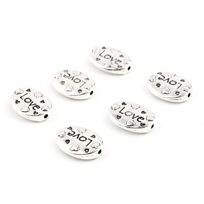 The Bead Store 16x12mm Antique Silver Flat Oval "LOVE" Beads ~ Pack of 2