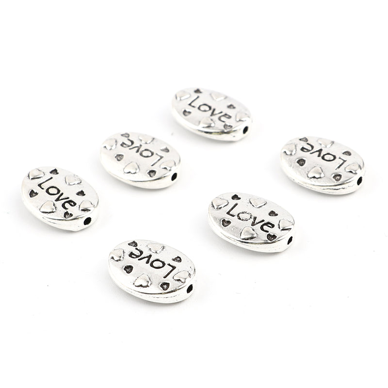 The Bead Store 16x12mm Antique Silver Flat Oval "LOVE" Beads ~ Pack of 2