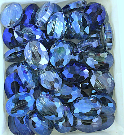 The Bead Store 16x12mm Flat Oval Electroplated Faceted Crystal Glass Beads ~ Blue ~ Pack of 2