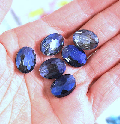 The Bead Store 16x12mm Flat Oval Electroplated Faceted Crystal Glass Beads ~ Blue ~ Pack of 2