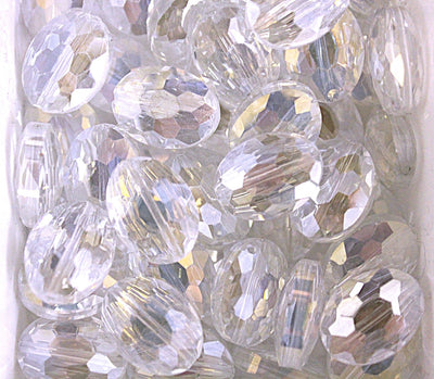The Bead Store 16x12mm Flat Oval Electroplated Faceted Crystal Glass Beads ~ Crystal AB ~ Pack of 2