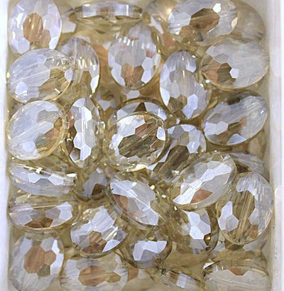 The Bead Store 16x12mm Flat Oval Electroplated Faceted Crystal Glass Beads ~ Light Khaki ~ Pack of 2