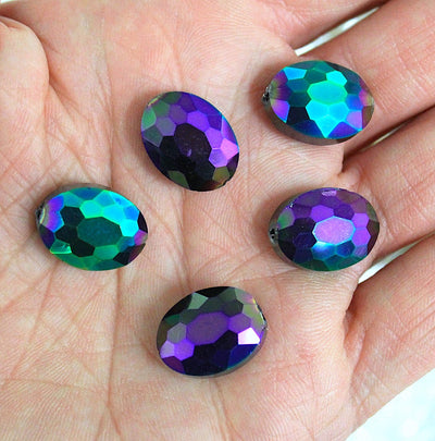 The Bead Store 16x12mm Flat Oval Electroplated Faceted Crystal Glass Beads ~ Multicolour ~ Pack of 2