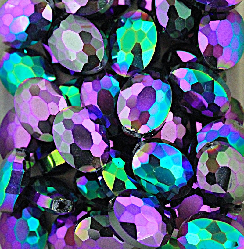 The Bead Store 16x12mm Flat Oval Electroplated Faceted Crystal Glass Beads ~ Multicolour ~ Pack of 2